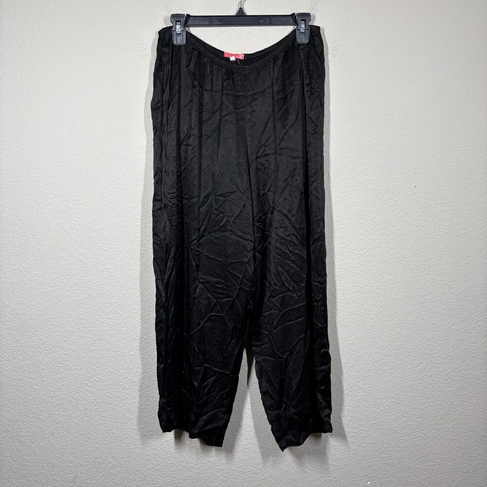 Glam Womens S/M Satin Crop Lounge Sleepwear Pants Black Elastic Waist